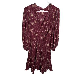 Max Studio Dress Women's Medium Red V-Neck Wrap Long Sleeve Boho Casual